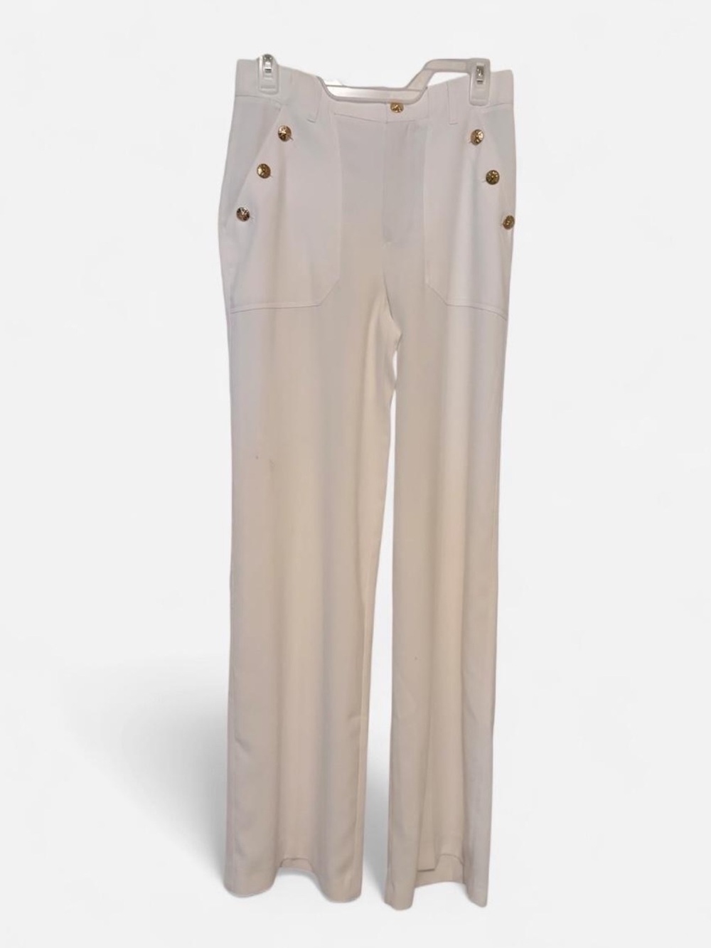 Zara Cream Wide-Leg Pants with Gold Buttons